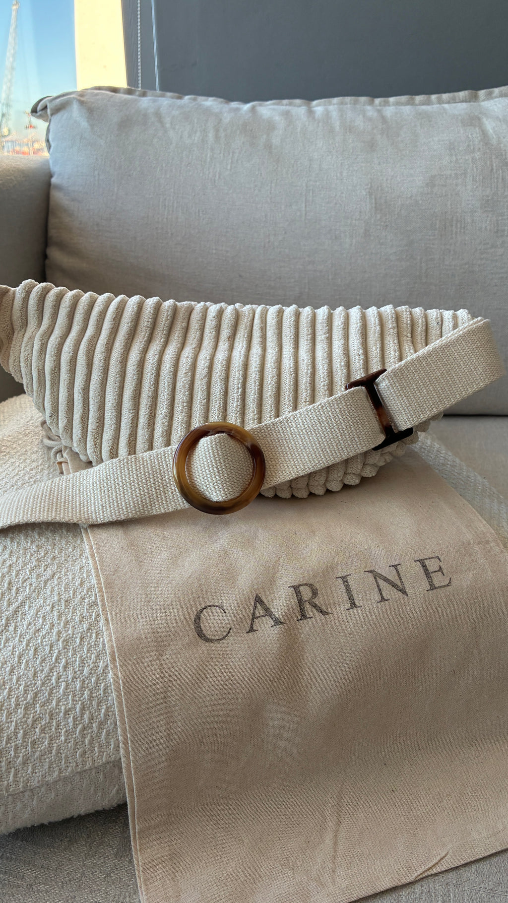 Cord Moon Bag - Cream